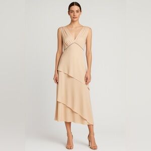 Chloé 100% Silk Asymmetric Layered Midi Dress – FR 40 (US 6–8) – Beige – NWT